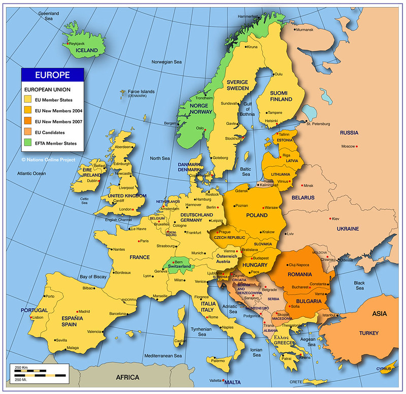 europe map with major cities