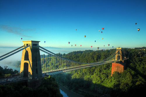 bridge sunrise bristol landscape suspension balloon hotairballoon balloonfiesta suspensionbridge clifton cliftonsuspensionbridge bristolballoonfiesta