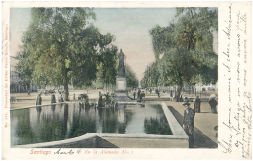 Alameda de Santiago con la Fuente de Neptuno, destruida en 1905
