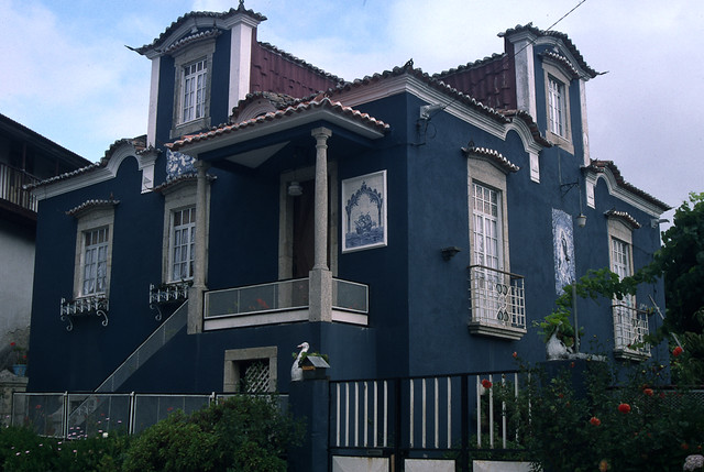 Blue house with tiles