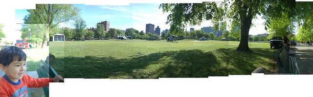 Marine helicopters about to depart from Boston Common (montage)