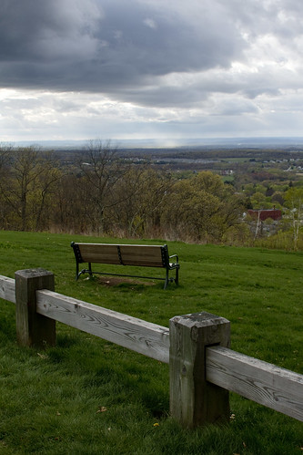 park grass bench landscape view cloudy newengland overcast