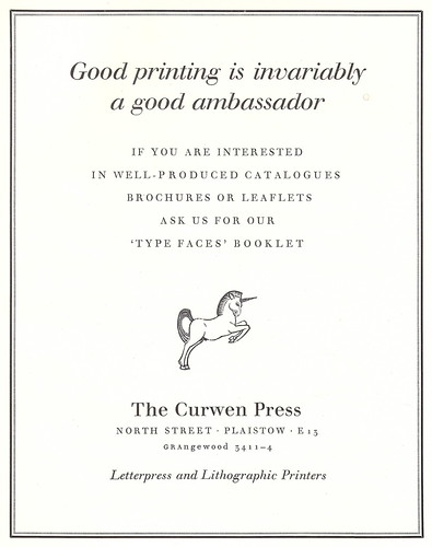 "Good Printing", advert for the Curwen Press - 1956