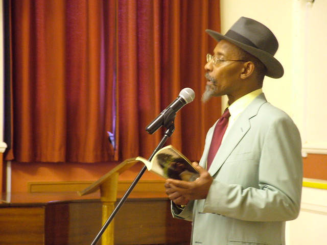 Poet Linton Kwesi Johnson speaking to 6th form on topic of identity