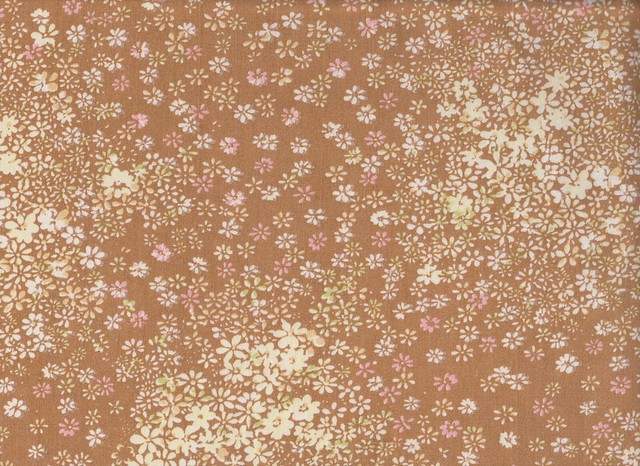 Delicate White & Pink Flowers on Brown Vintage Textile