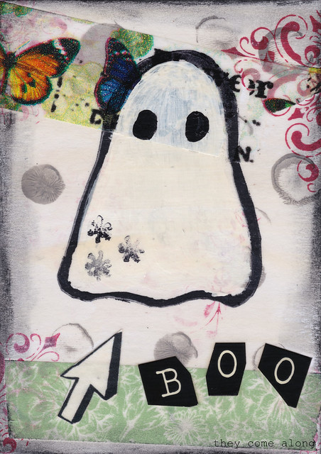 Mixed Media Aceo Original Boo Ghost Halloween