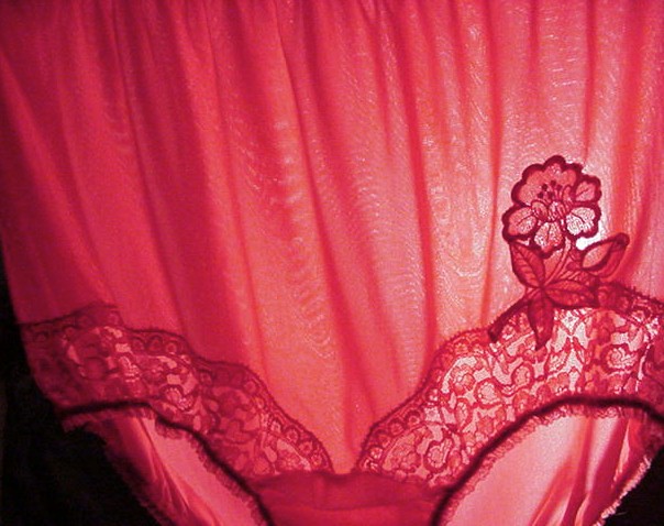 Vintage Pink Panties - Details shown with light behind them