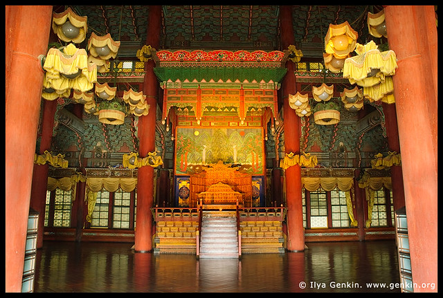 Interior of the Injeongjeon Hall at Changdeokgung Palace in Seoul, South Korea