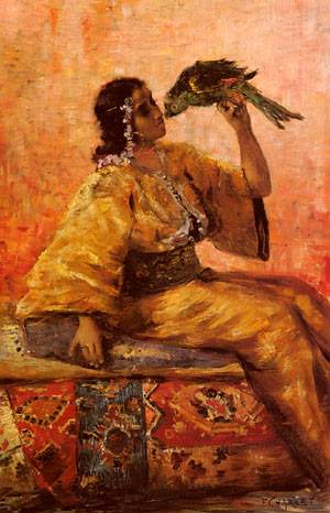 Charlet,Frantz (1862-1928) - A Moroccan Beauty Holding a Parrot  - s.d.