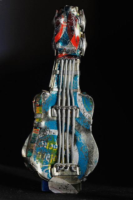 Mexican trinket guitar made from a beer can apparently. Found at 24th st BART after being crushed in the road, apparently.