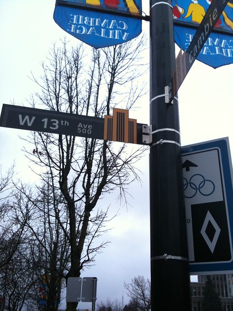 Back fo the Olympic Lane sign at Cambie and 13th (backwards for now)