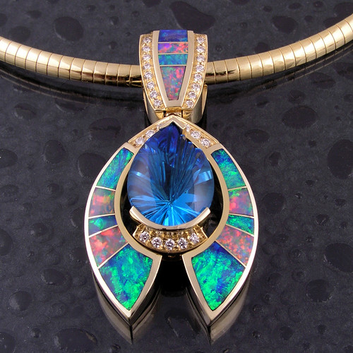 Australian opal inlay pendant with topaz and diamonds 3 | Flickr