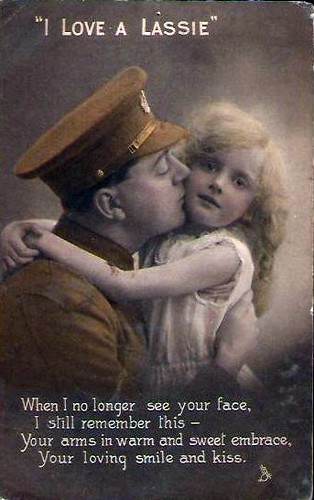 Vintage Postcard ~ Girl w/Military Father