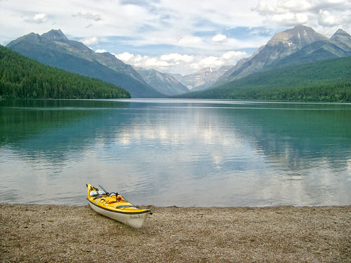 Launching my kayak at Bowman Lake