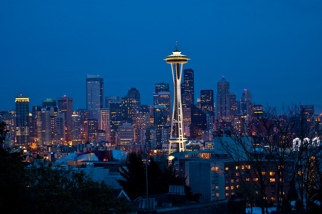 Seattle: Space Needle at Night - the Blue Hour by janhamlet