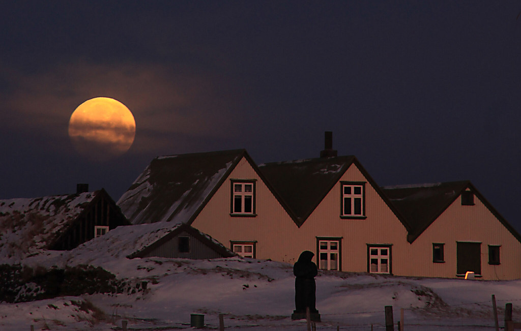 Moon over Arbaejarsafn, Reykjavik