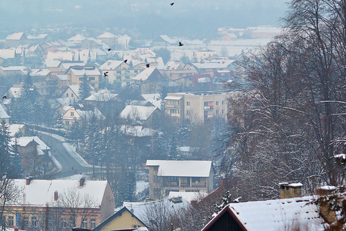 winter snow town view small poland dobczyce