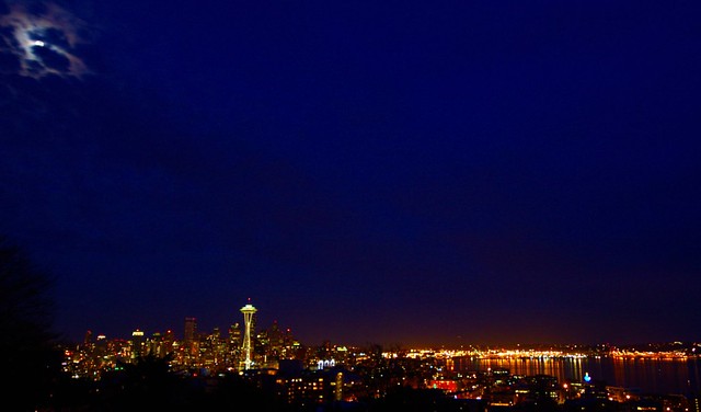 Seattle under the moon