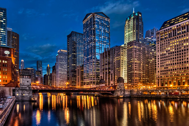 Chicago loop over the Chicago River at night