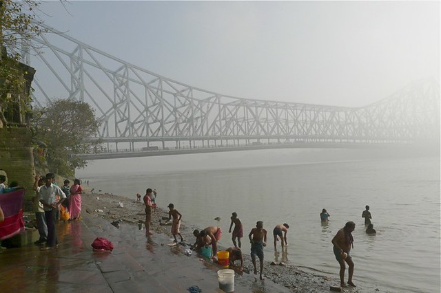 Misty Morning at Chandpol Ghat with Howrah Bridge, Kolkata
