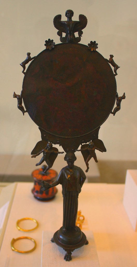 An Exceptional Greek (Argive) High Classical Bronze Mirror with a Support in the Form of a Draped Woman