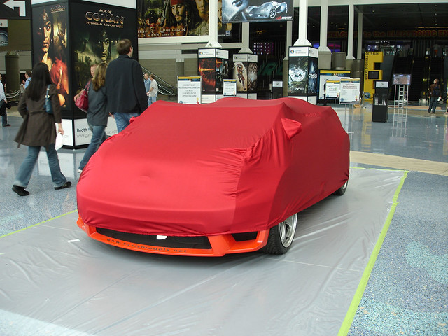 E3 2006 - covered sports car in the lobby