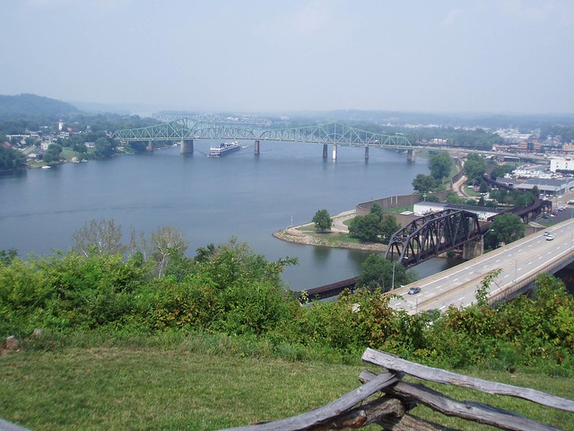 Ohio and West Virginia: Parkersburg WV: River Landing with Barge
