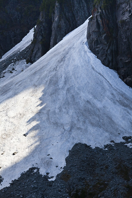 Snow below couloir on Mount Index, Cascade Range