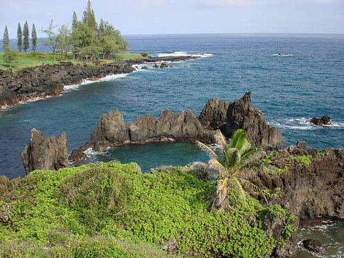 Hawaii - Body of water, rocks jutting up