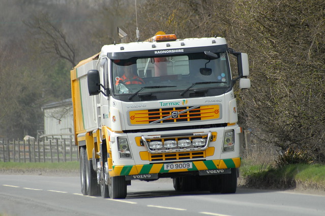 C W Griffiths Volvo tipper FO9009 pulls away from Dolyhir.