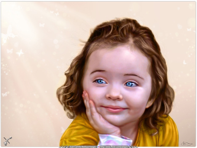 PASO 5 (Final): ilustración Digital Hiperrealista en Photoshop / Digital Paint in Photoshop / Niña de los ojos azules