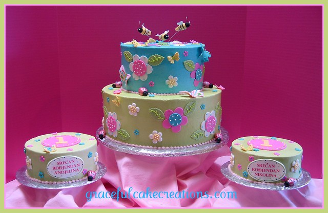 Twins 1st Year Birthday Cake/Christening Cake