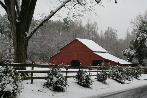 red barn snow winter andersonsc rural country roads vintage vanishing landscape farm southernlife scenic january white shed fence pasture america usa
