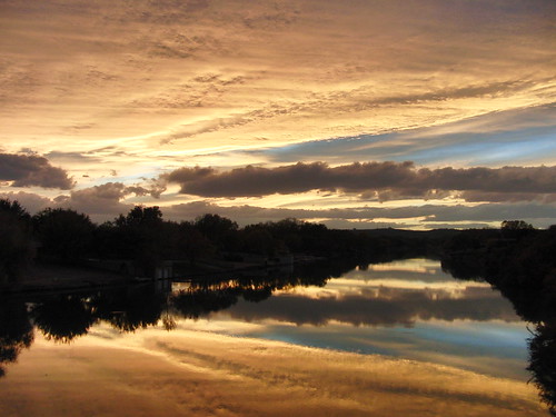 blue sunset clouds river golden