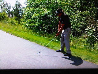 Phil Mickelson played a shot off of the cart path during the Memorial Tournament today