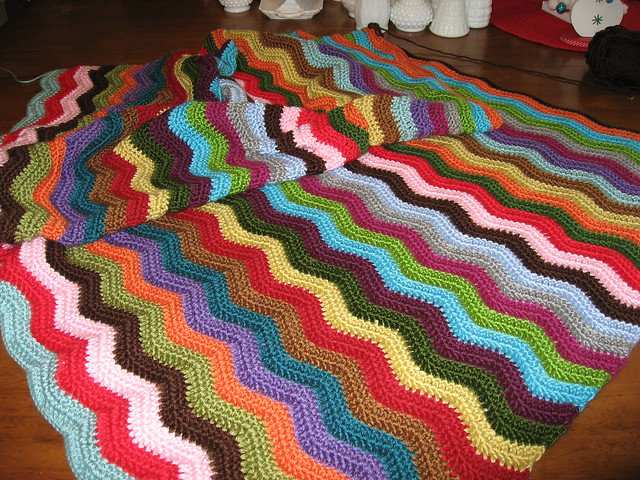 Multi color crochet ripple blanket