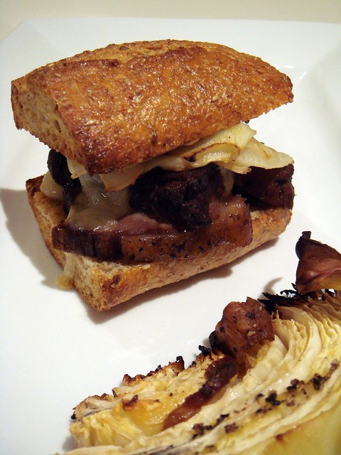 Toasted Roast Beef Sandwich & Roasted Cabbage With Bacon