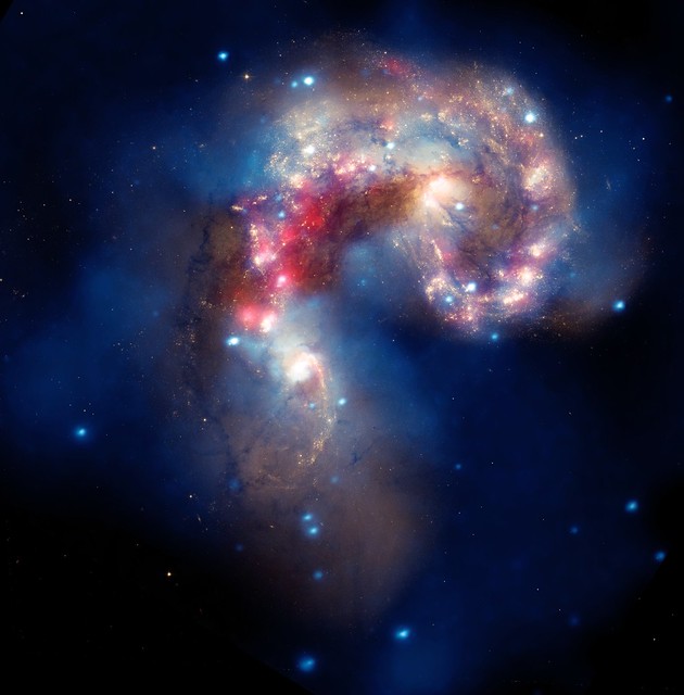 Large Image: Galaxies Collide in the Antennae Galaxies (NASA, Chandra, Hubble, Spitzer, 08/05/10)  [Explored]