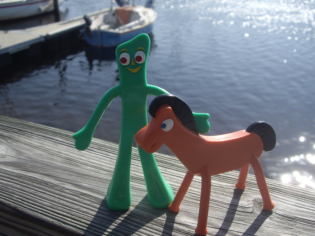 Gumby and Pokey take a stroll on the pier.