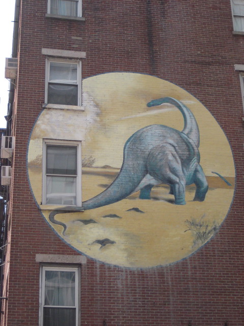2010 Brontosaurus Mural on brick wall building on 13th Street NYC 0868