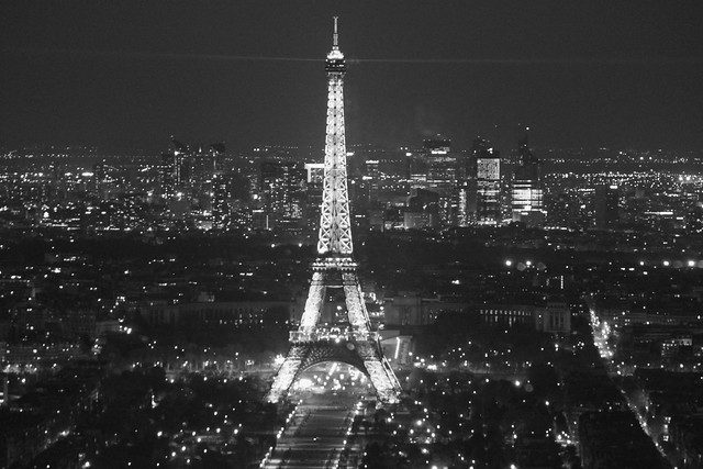 The Eiffel Tower at night in Paris, France
