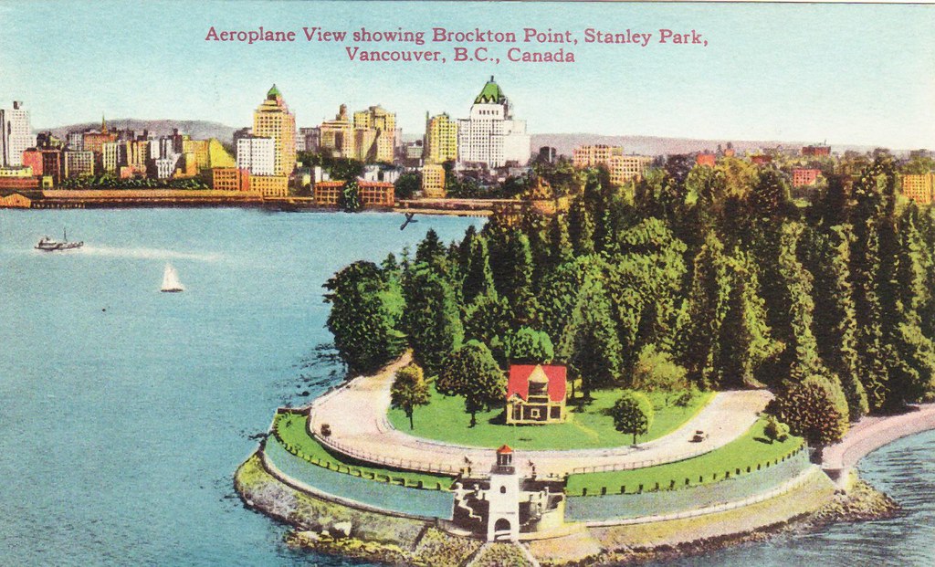 Lighthouse Canada British Columbia Brockton Point Stanley Park Linen Postcard Vancouver