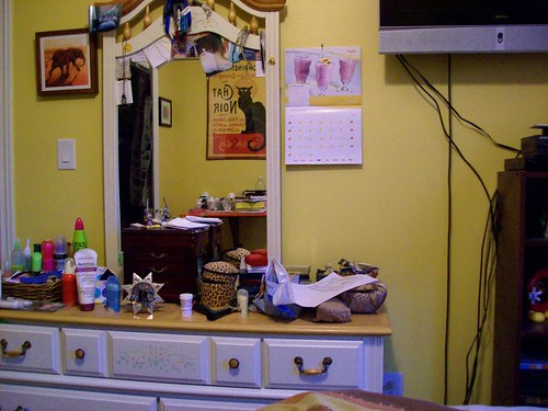 pictures girls art wall project mirror tv wire bedroom junk mess calendar photos desk room messy 365 dresser electronic drawers countertop armoire girlsroom project365