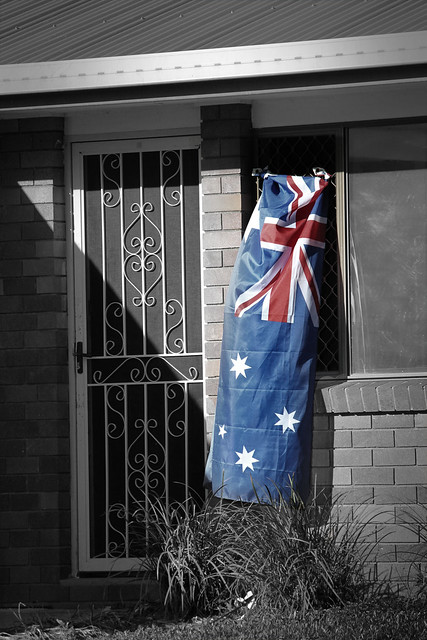 Australian flag were displayed on houses in the flood affected streets.