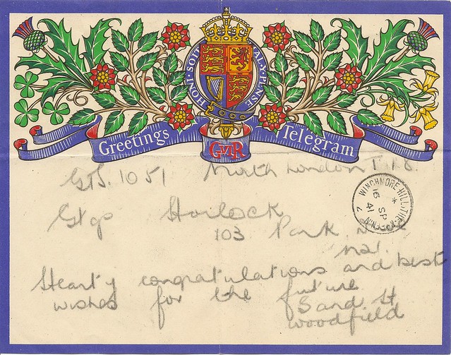 GPO Greetings Telegram - designed by Macdonald Gill, issued December 1940 - June 1942
