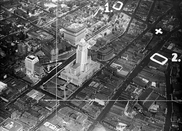 aerial looking north across civic center 1931