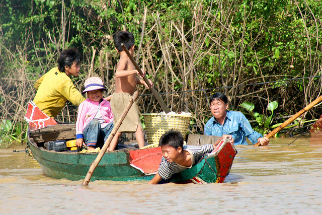 A fishing family in Cambodia.