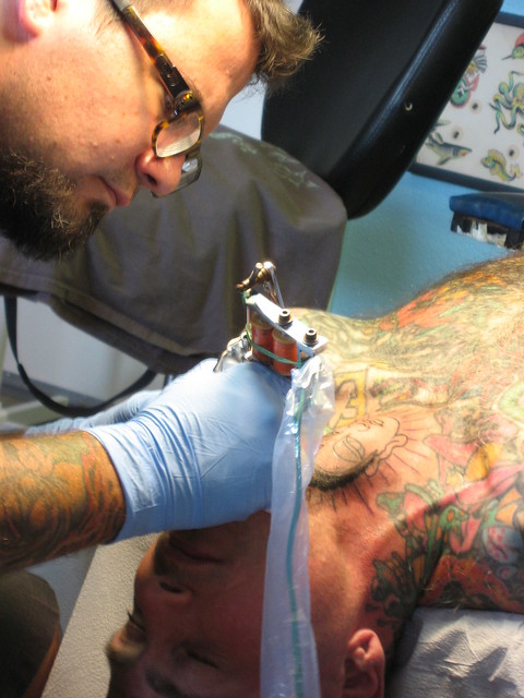 Victor Got His Throat Tattooed by Jason Brooks @ Great Wave