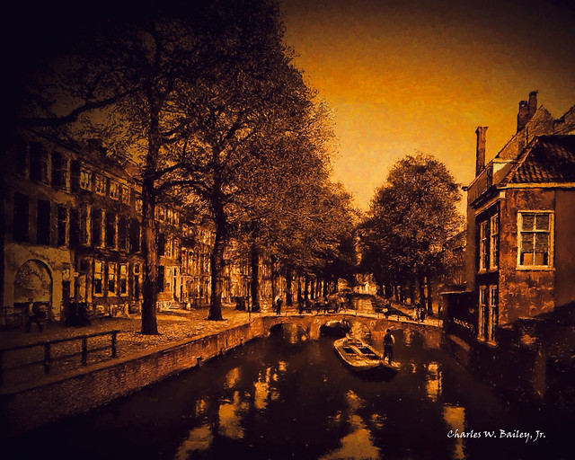 Digital Oil Painting of a Hague Canal by Charles W. Bailey, Jr.