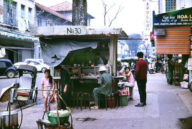 Outdoor restaurant downtown Saigon, Vietnam 1969 - Photo by Mike Gilmore